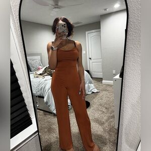 E.L.H. Studio rust/burnt orange wide leg jumpsuit, size small
